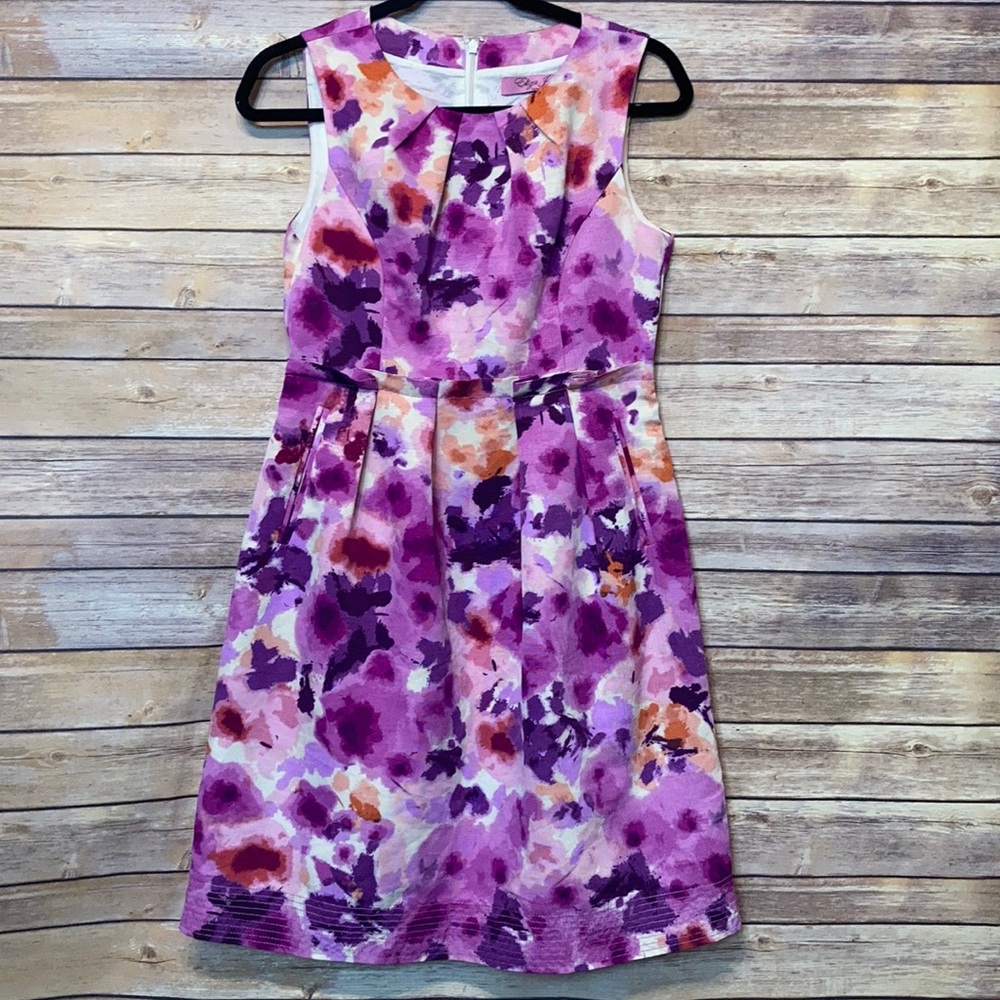 Eliza J purple floral A-line dress orange white